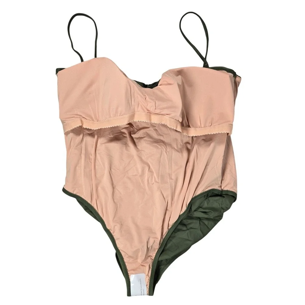 J. Crew Ruched sweetheart one-piece in Safari Green‎ Plus 24 NWT